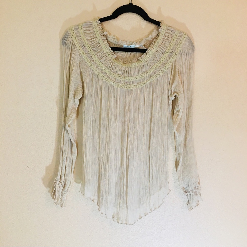 Kimchi blue tan gauzy blouse with lace details